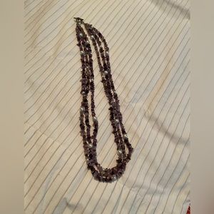 Purple natural amethyst chip beads and Pearl Necklace